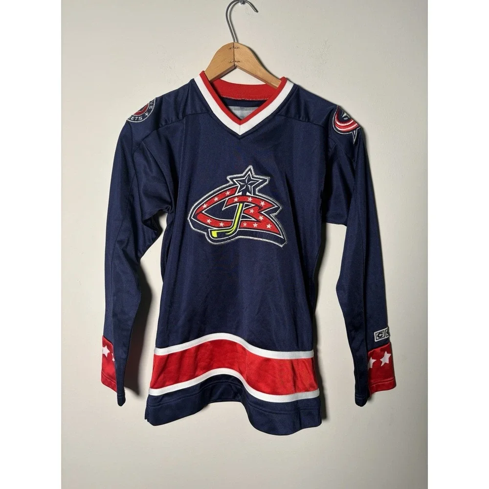 VTG Columbus Blue Jackets CCM Jersey Womens XS For Her NHL Hockey Navy Blue Y2K